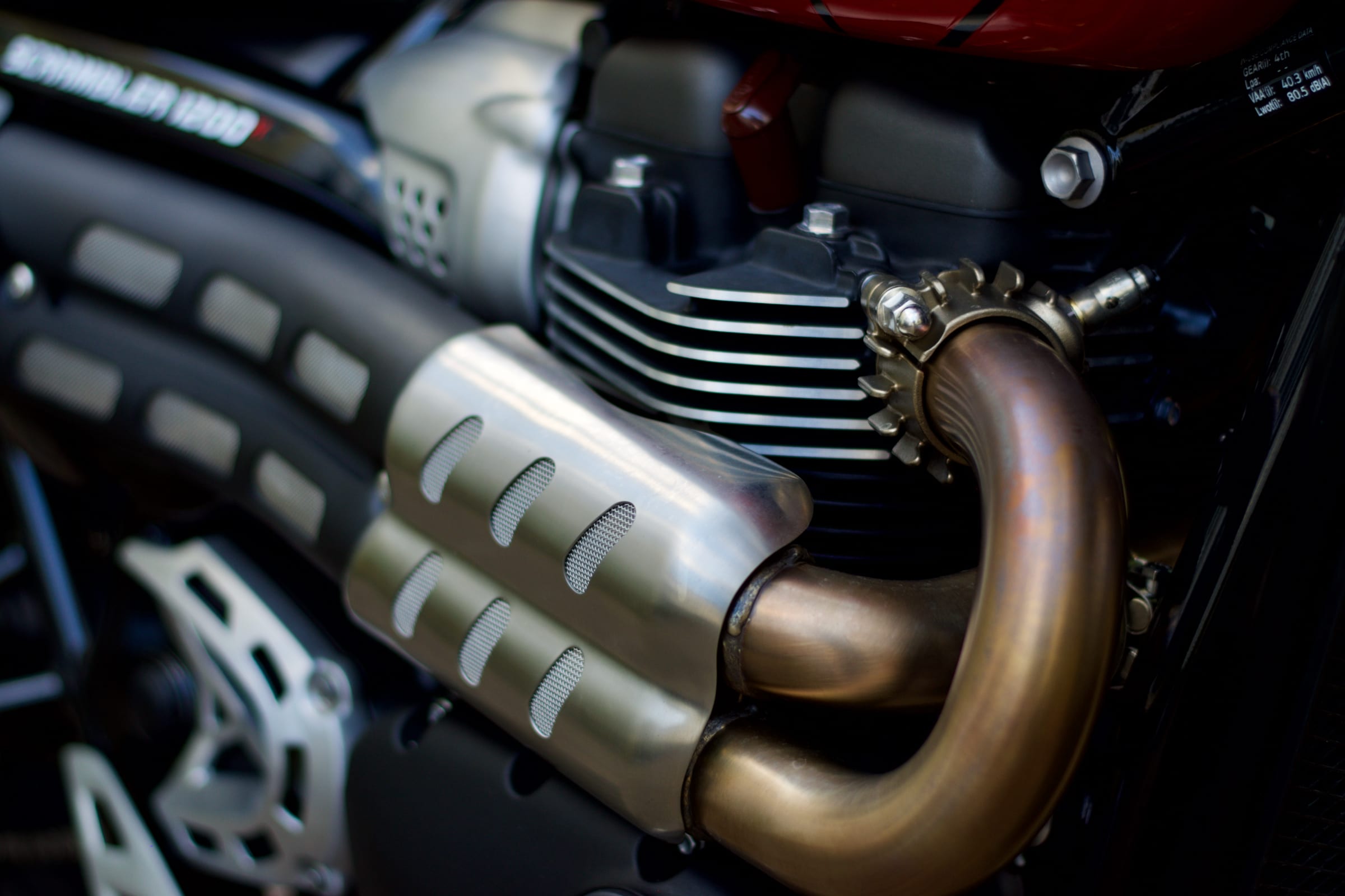 Triumph engine exhaust close-up